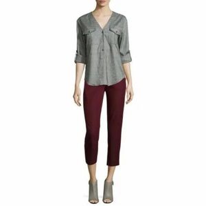 Theory Thaniel Approach Cropped Slim Trouser Pant Burgundy Wine 8